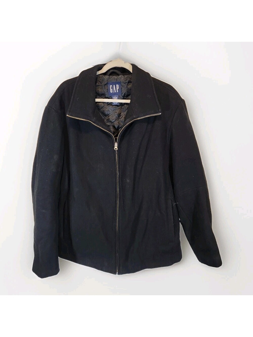 Gap Men Size Large Charcoal Wool Quilted Lining Jacket Coat Zip
